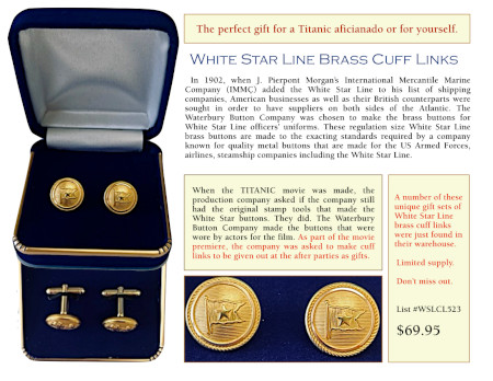 Waterbury Button Co. White Star Brass cuff links